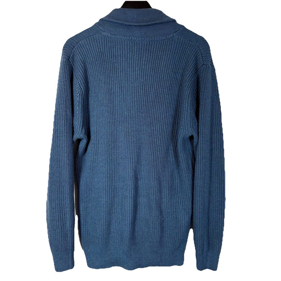 Blue Shawl Neck Sweater Men Medium Scandia Woods Preppy Pockets Button - Picture 7 of 9